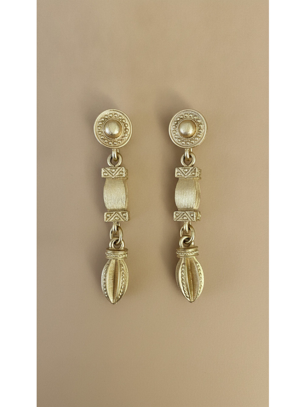 Vintage Monet Gold-Tone Textured Dangle Drop Earrings